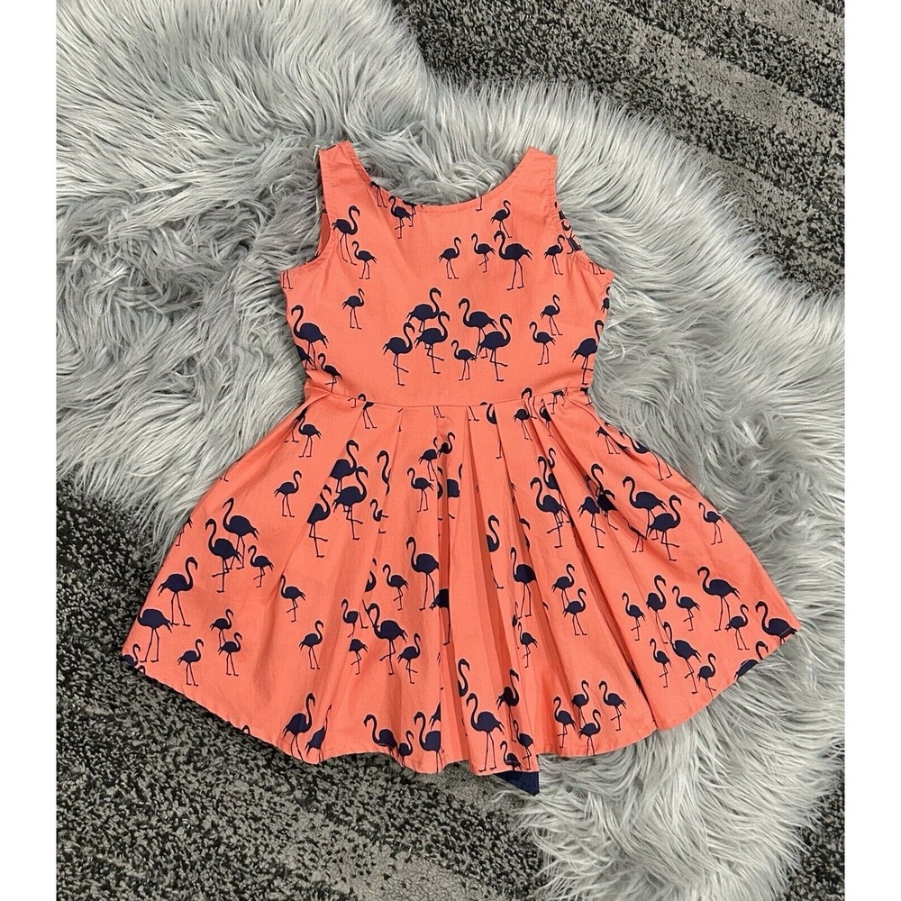 Coco Au‎ Lait Baby Girls Orange Sleeveless 4T Dress W/Navy Flamingos ($100)